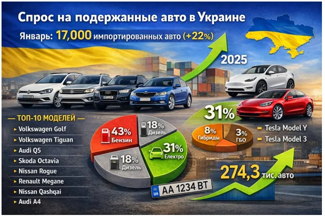 Попит на імпортні вживані авто в Україні різко зріс: лідери ринку